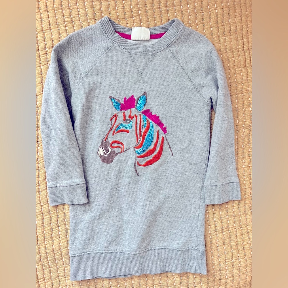 Mini Boden grey zebra sequined sweatshirt dress